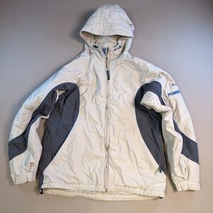 Columbia Ski Jacket Lrg Cream Grey Fleece Lined w/Hood Winter Snow Cold Weather